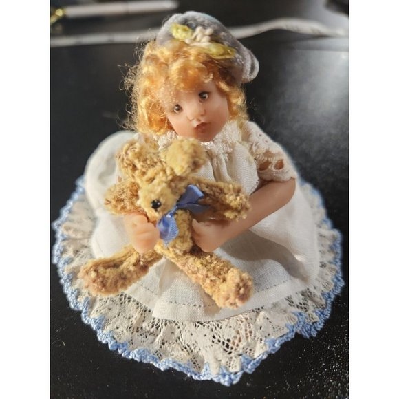 VTG Petite Poupee Little 2" Doll w/ Beret and Teddy Signed Pamela Mason - Picture 1 of 8